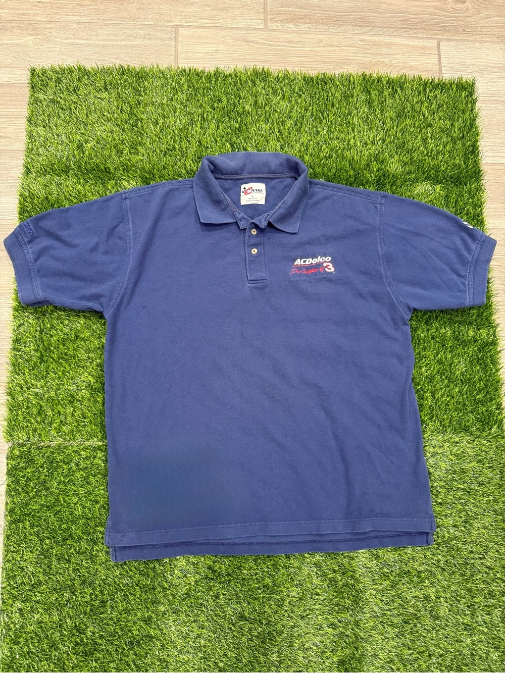 Chase Authentics Men's XL Blue Solid ACDelco Logo Racing Button Polo Shirt
